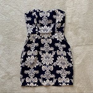 navy and white mini dress